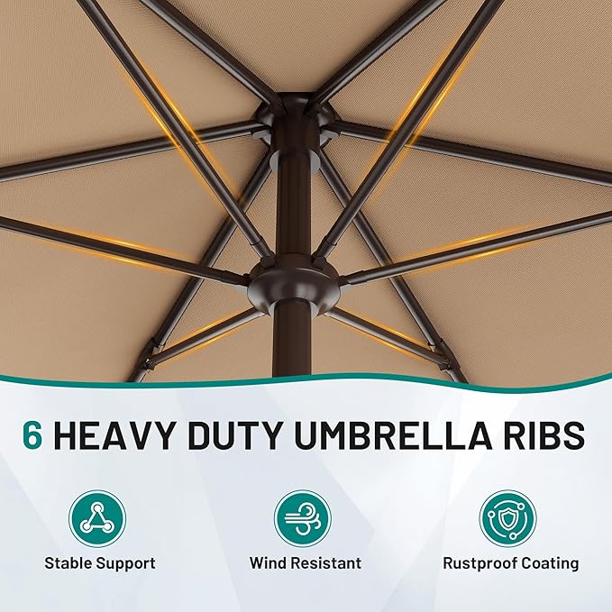 AreShark 7.5FT Patio Umbrella Table Market Umbrella w/Tilt and Crank, Heavy-Duty Outdoor Umbrellas for Pool, Deck, Garden and Backyard, Beige