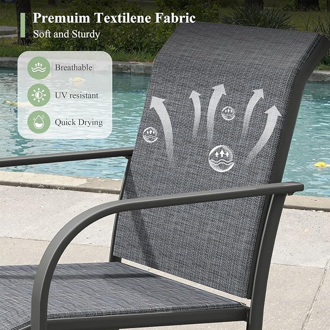 Patio Table and Chairs Set for 8, Outdoor Dining Set with 8 Stackable Dining Chairs and 53" x 53" Metal Slatted Round Dining Table for Porch, Deck, Lawn, Garden, Grey & Black