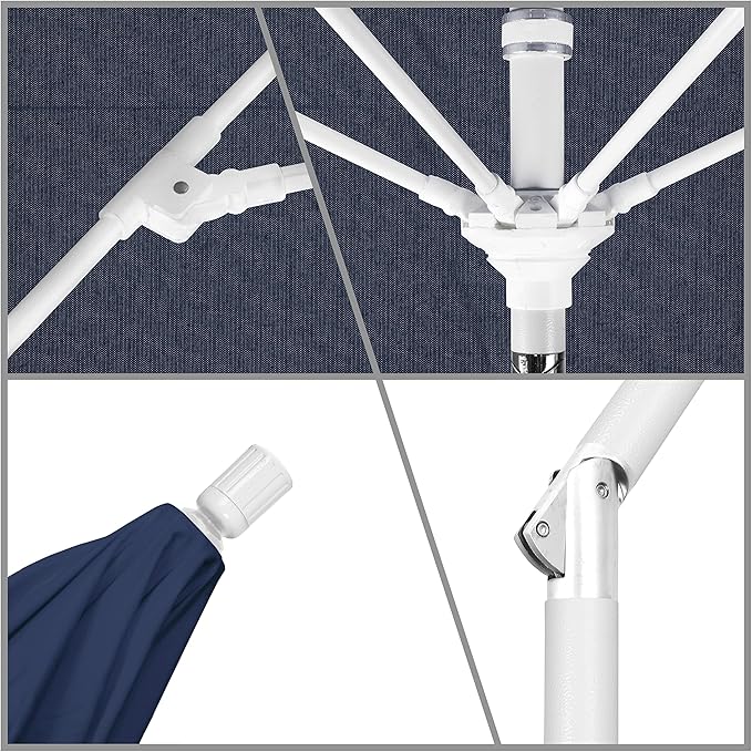 California Umbrella 9' Round Crank Lift, Collar Tilt, Aluminum Pole, Fiberglass Rib Patio Umbrella, White Finish
