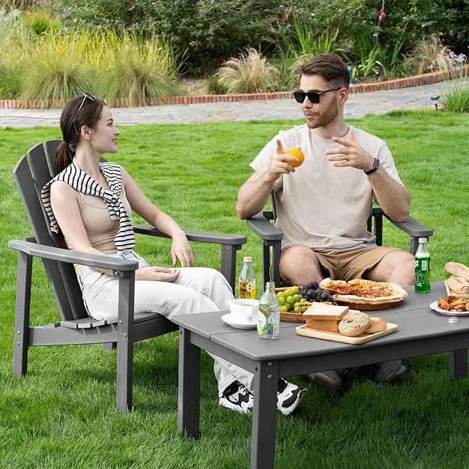 nevilywood Compact Stackable Adirondack Chairs,All Weather HDPE,380lb,Grey | 26.3" Wide HDPE.All-Weather Outdoor.Maintenance-Free.Stackable for Storage.25°Curved Straight Backrest.Quick Assembly