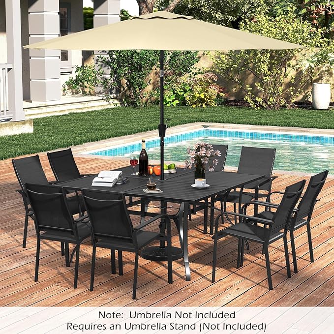 Tangkula 60" x 60" Metal Patio Dining Table for 8, Square Heavy Duty Outdoor Dining Table with Umbrella Hole, 8-Person Outside Dining Furniture for Porch, Garden, Balcony and Backyard