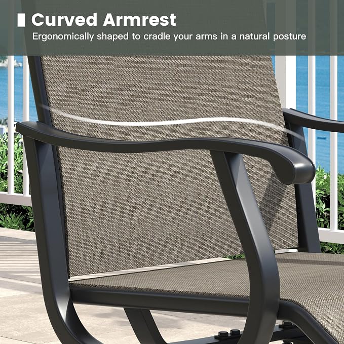 Outdoor Dining Set for 2, 18.5" Metal Round Patio Side Table and Sling Patio Swivel Chairs, 3 Pieces Patio Table and Chairs Set for Garden Backyard, Mixed Brown and Black