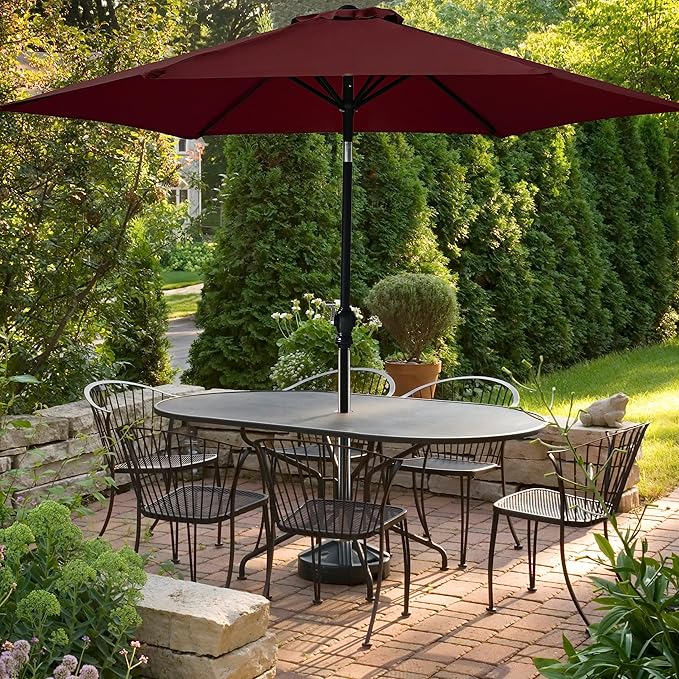 OLIXIS 9FT Patio Table Umbrella with Tilt and Crank Button & 8 Sturdy Ribs Waterproof, 9 Feet Outdoor Patio Umbrella Sun Shade for Pool, Terrace, Beach and Restaurant
