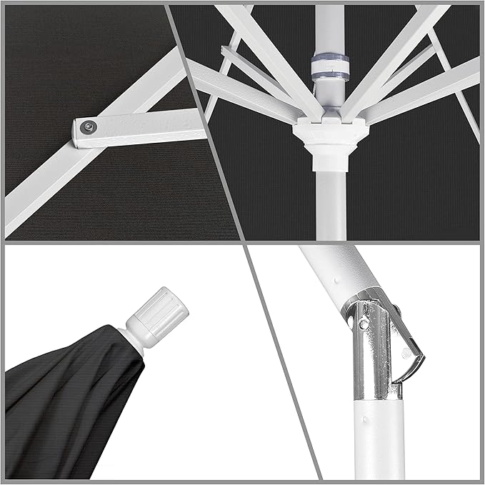 California Umbrella 11Ft Premium Sunbrella Patio Umbrella, Hand-Crank, Tilt-Collar, White Frame, Black Fabric
