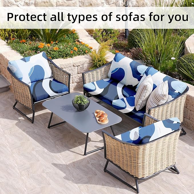 BIETYONE 8Pcs Stretch Patio Cushion Covers,for Outdoor Couch Cushion Covers Replacement,Outdoor Sofa Covers Patio Slipcovers Couch Cover,Washable Furniture Cover (Pattern 2, Cover Only)