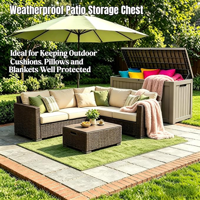271 Gallon Large Resin Outdoor Storage Box, Waterproof Deck Box, Lockable Deck Container with Reinforced Support, Outdoor Chest for Patio Accessories, Outdoor Cushions, Garden Tools, Taupe Gray