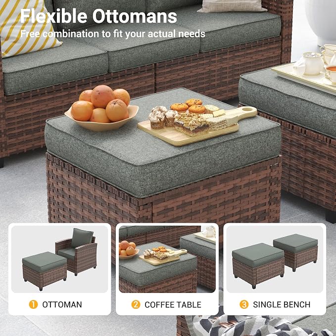 Patio Furniture Set, 6 Pcs Patio Outdoor Sectional, Wicker Outdoor Couch with Swivel Chair, Ottomans, Side Table, 4" Thick Cushion, for Garden Backyard Deck,Dark Grey