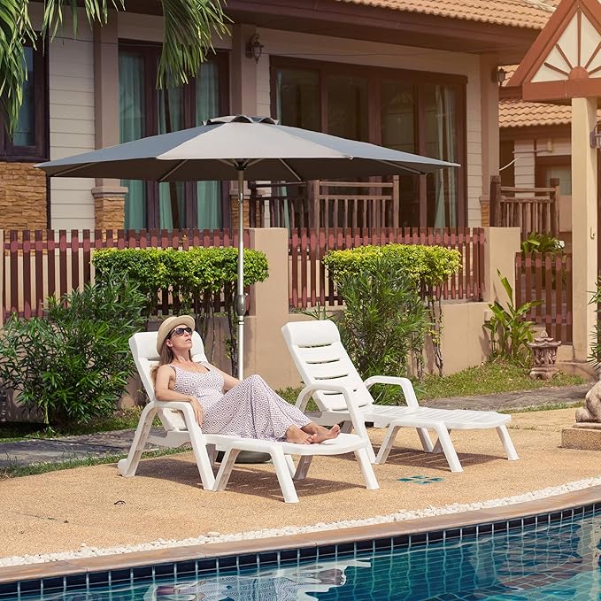Domi 9FT Patio Umbrella Outdoor Market Umbrella with Silver Aluminum Pole, UV Resistant Canopy, Wind Vent, Tilt & Crank System, Perfect for Patio, Garden, Deck, Pool, Outdoor Dining, Gray