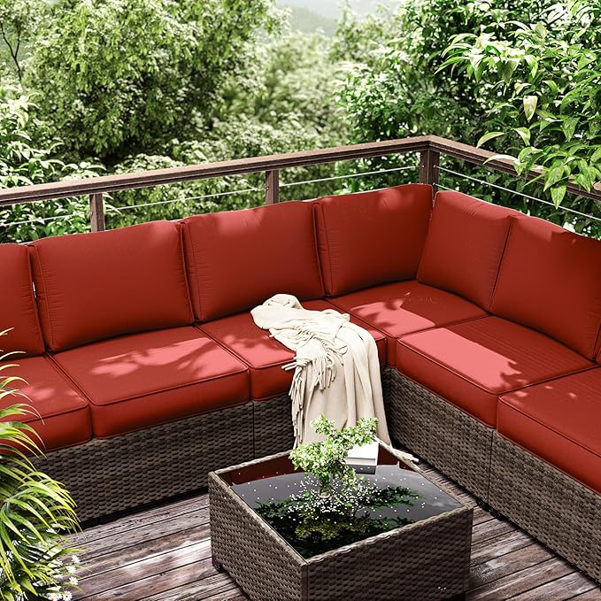 Outdoor Furniture Replacement Cushions, 5" Foam Foam High-Density, Fits 6-seat Sectional Rattan Conversation Set, 14 Piece Patio Water-Resistant Replacement Sofa Cushions, Liner&Cover