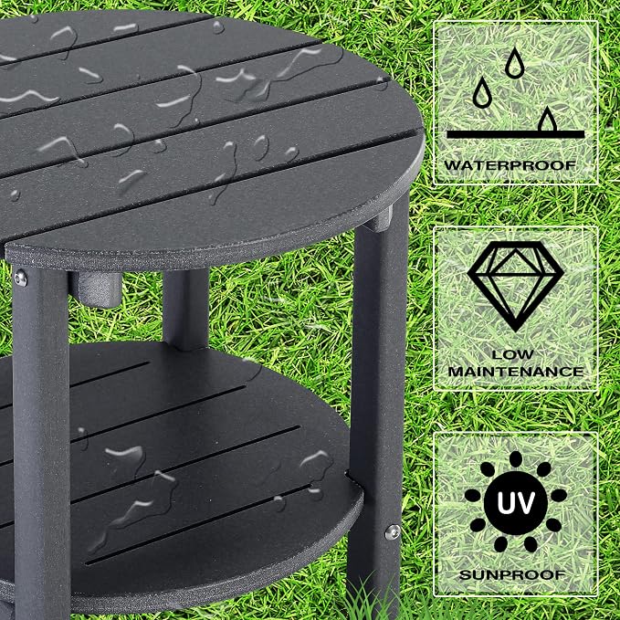 LZRS Adirondack Side Table Double End Table, Outdoor Coffee Tables for Patio, Backyard,Pool, Indoor Companion, Easy Maintenance & Weather Resistant(Grey)