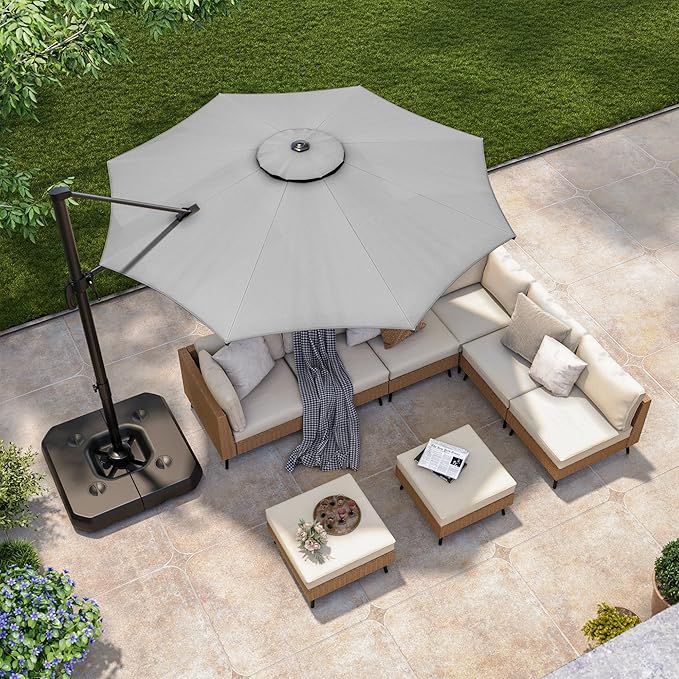 LAUSAINT HOME Patio Umbrella Outdoor,10 Feet Cantilever Umbrella Aluminum Offset Umbrella with 360-degree Rotation for Backyard, Pool, Lawn, Deck (Round, Gray)