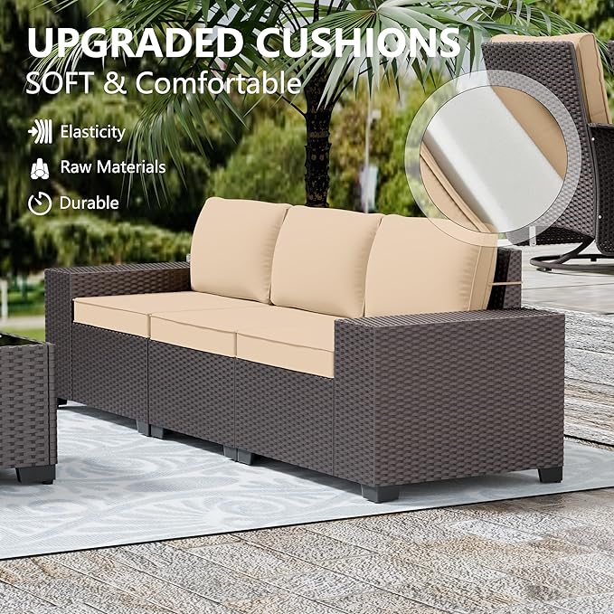 Patio Furniture Set Sofa 7-pcs Wicker Sectional Sofa Set,Outdoor Furniture Rattan Patio Conversation Sets with Seat Cushions and Tempered Glass Coffee Table