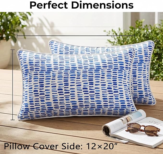 JMGBird 12×20 Inch Outdoor Throw Pillows Pack of 2 Water-Repellent Pillows with Insert Rectangular Decorative Garden Cushion for Home Furniture Patio Coach Sofa