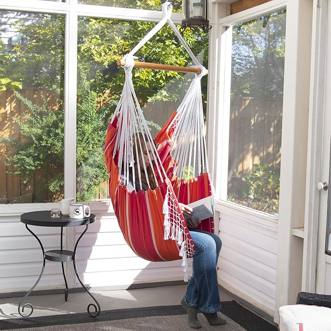 Vivere Cotton Hammock Chair with Hardwood Spreader Bar - 250 lb Capacity (Mimosa)