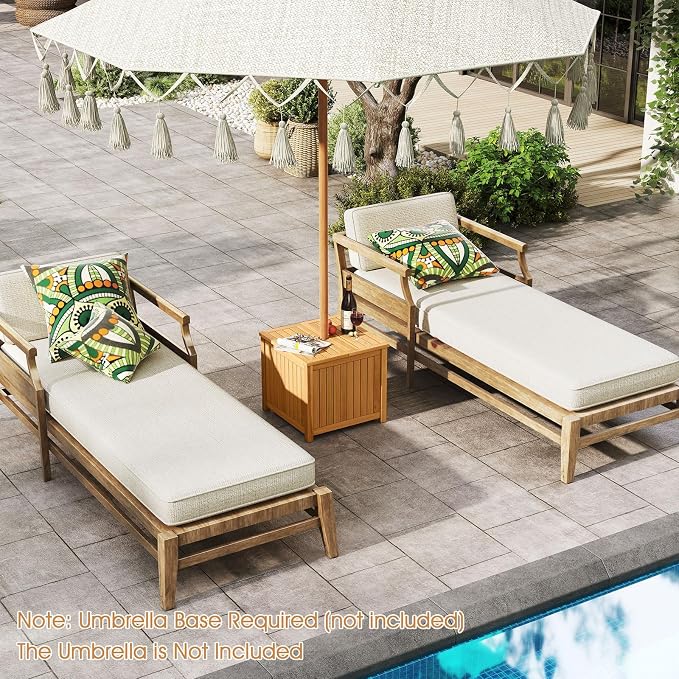 Tangkula 2-in-1 Outdoor Side Table with Storage, Acacia Wood Slatted Coffee Table with Umbrella Hole & Removable Base, Square Slatted End Storage Box for Backyard, Poolside