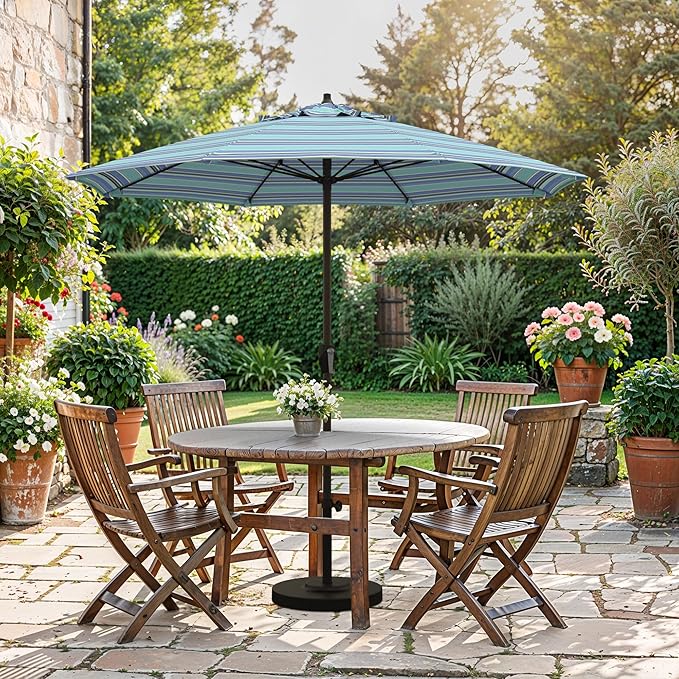 California Umbrella 12-Year Protection 7.5-Ft Outdoor Patio Umbrella, Sunbrella Fade-Resistant Fabric, Auto-Tilt, Heavy Duty Aluminum Frame, 8 Reinforced Ribs for Pool or Deck, Bronze Pole, Dolce Oasis