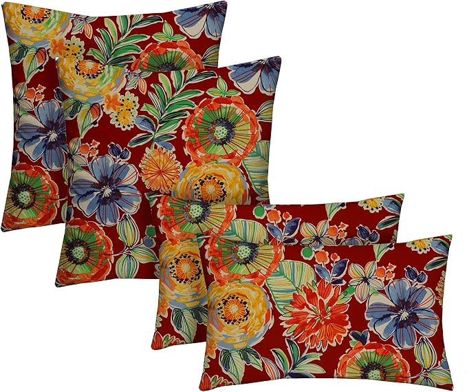 RSH DECOR: Lumbar & Square Throw Pillows Set of 4 | 20" x 12" & 17" x 17" | All-Weather Spun Fabric | Water and Fade-Resistant | Outdoor Accent Pillows for Patio Furniture | Colsen Berry - Made in USA