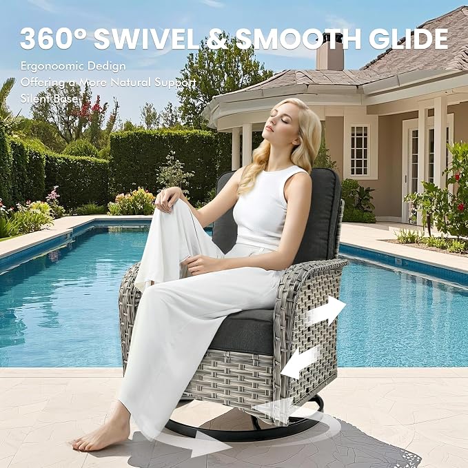 9 Pcs Patio Outdoor Furniture Set - All Weather Wicker Outdoor Sectional Sofa Couch with Swivel Fire Pit Table and Rocking Chairs e,Patio Rattan Conversation Set for Garden Deck Yard,Black