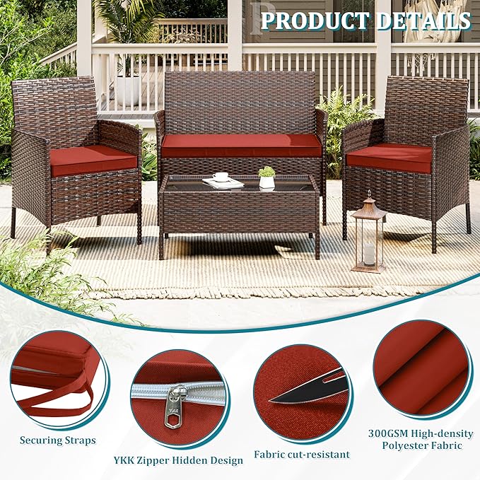3 Pack of Outdoor Seat Cushion Replacement Set Suitable for 4 Pieces of Wicker Rattan Furniture Terrace Guest Set Sofa Chair (36x18x2, 18x18x2), Only Cover