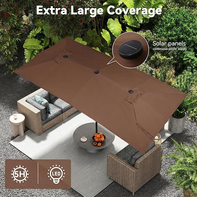 15×15ft Outdoor Patio Umbrella, Double Sided Market Rectangle Umbrella with Crank Handle, Large Sun Shade for Outside Deck, Backyard, Garden