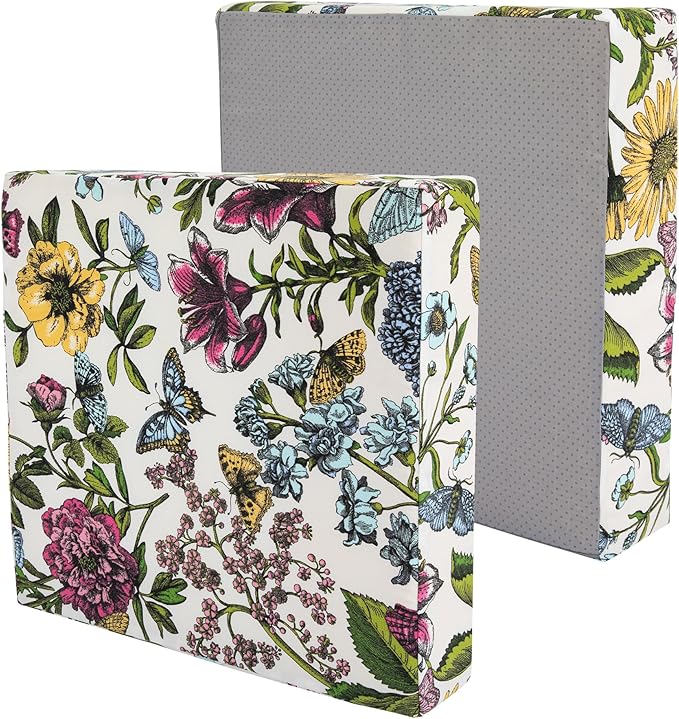 Outdoor Cushion Covers 20 x 20 x 4 inch,Set of 2,Non-Slip Grips Bottom,Replacement Cushion Covers for Garden Patio Furniture Couch Chair,Fade-Resistant Slipcover Only,No Insert(Butterfly Flower)