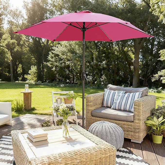 7.5FT Large Outdoor Patio Umbrella with Crank & Tilt - Durable Market Umbrella for Outdoor Patio with 6 Fiberglass Ribs for Poolside,Deck,Yard,Garden