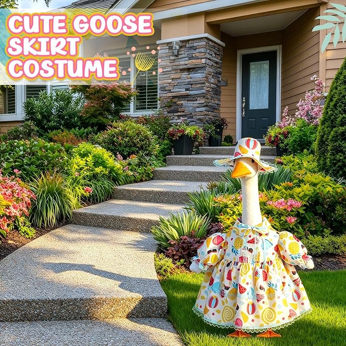 FuWeave Fall Porch Goose Outfit for Lawn Decor | Fits 23"/17" Lawn Plastic/Cement Statue Goose Costume Dress for Front Outdoor Courtyard Garden Patio Yard Decoration