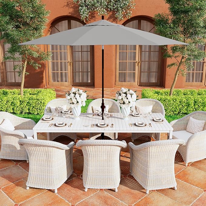California Umbrella 11Ft Premium Sunbrella Patio Umbrella, Hand-Crank, Tilt-Collar, Bronze Frame, Granite Fabric
