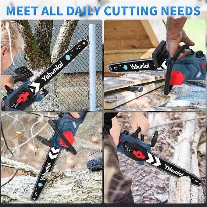 12" Electric Chainsaw Cordless, Brushless Battery Powered Chain Saw with Dual 4000mah Batteries and Charger, Handheld Mini Chainsaw for Wood Cutting Tree Trimming Branch Pruning