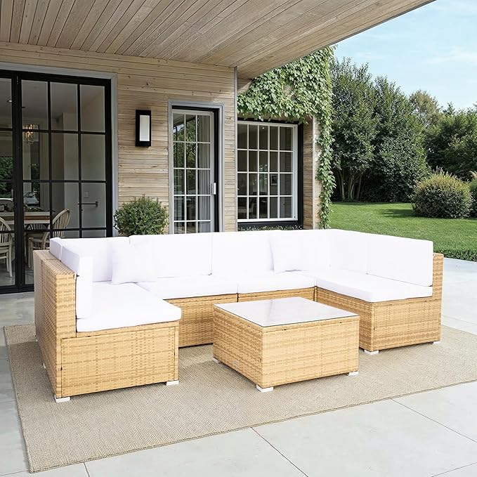 SAFAVIEH Outdoor Collection Diona Natural/White Wicker Conversation Patio Set