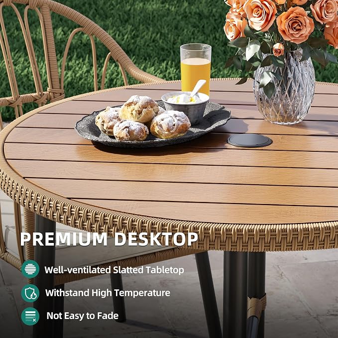 YITAHOME Patio Dining Set with Umbrella Hole for 4, Wicker 5pcs Outdoor Dining Set, Rattan Patio Dining Furniture Sets, Outdoor Table and Chairs Set for Patio Backyard Balcony Garden