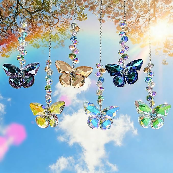 6PCS Crystal Butterfly Suncatchers for Window Hanging Ornaments Sun Catcher | Rainbow Maker,Sun Catchers Indoor Window,Wedding Garden Home Decor,Glass Ornaments for Christmas Tree,Gifts For Women Sister