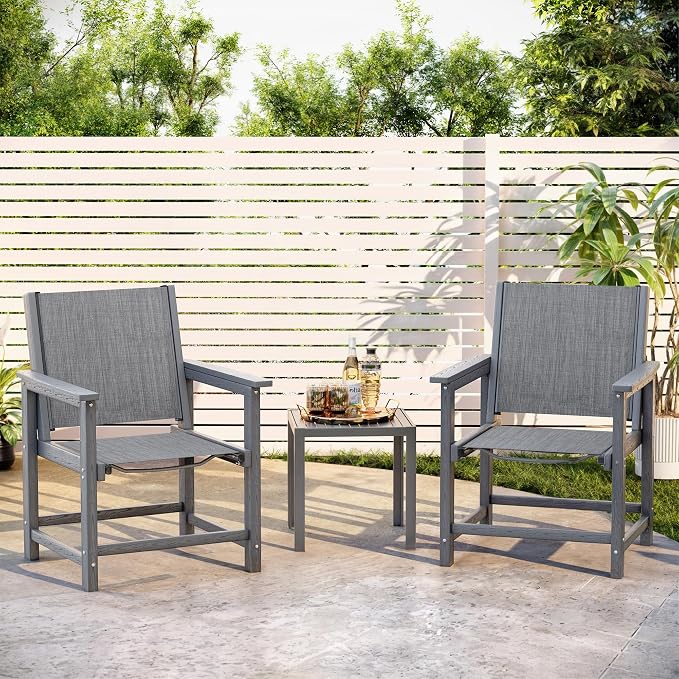 Amopatio HDPE Patio Dining Chair with Armrests - Textilene Outdoor Chair with Wide Seat for Poolside, All Weather UV Resistant Heavy Duty Patio Chair for Backyard Balcony & Deck(Gray)