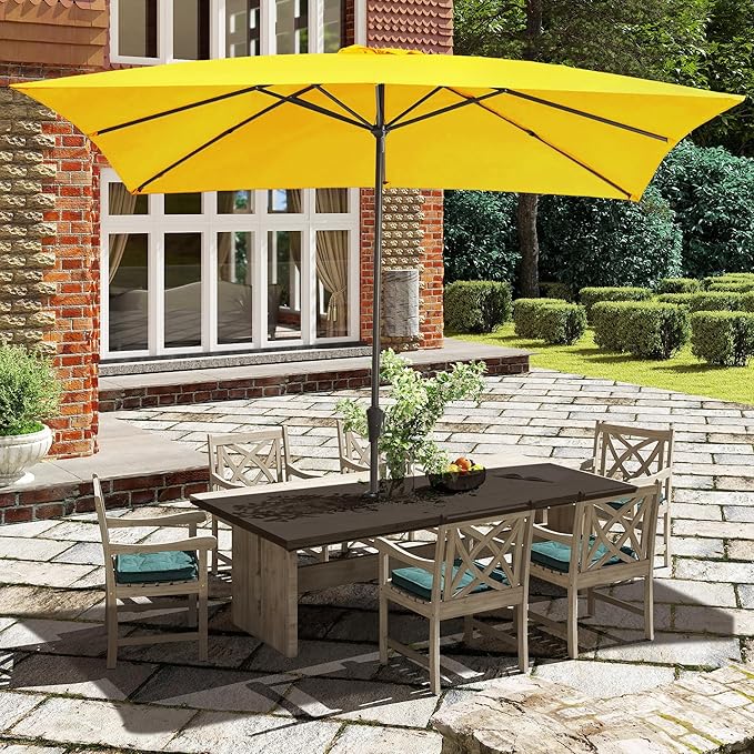 Ayge 8x10FT Large Rectangular Patio Umbrella Outdoor Table Umbrella w/Crank Rectangle Market Umbrella UV Protection for Garden, Deck,Lawn,Yard & Pool,Yellow