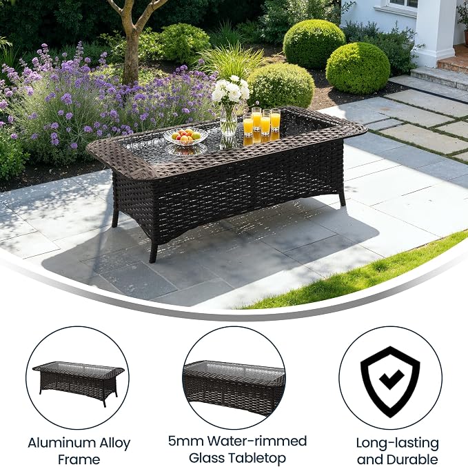 Kullavik 7 Pieces Patio Furniture Set,All-Weather Wicker High Back Outdoor Swivel Rocker Patio Chairs with Coffee Table & Thick Cushions,Paito Conversation Set for Porch,Deck,NavyBlue