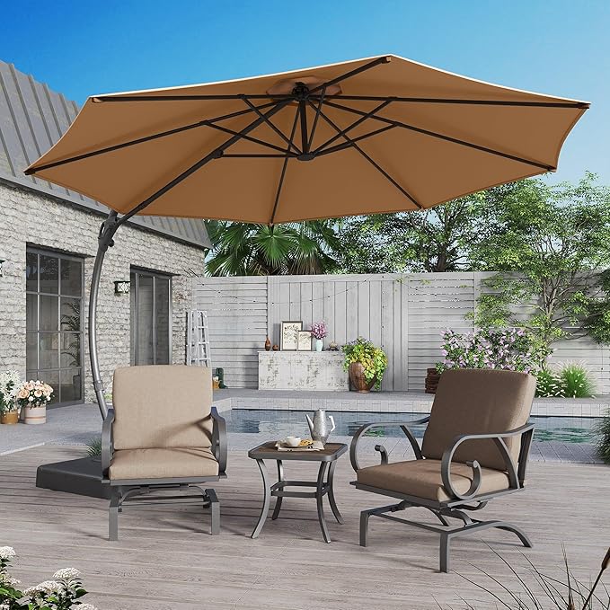LAUSAINT HOME Outdoor Patio Umbrella with Base included, Deluxe Curvy Cantilever Umbrella Heavy Duty Offset Hanging Umbrella