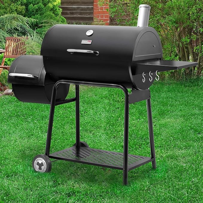 Royal Gourmet CC1830M 30 Inch Barrel Charcoal Grill with Offset Smoker & Warming Rack, Outdoor BBQ Grill with 811 Sq. In. Grilling Space for Backyard, Patio and Parties, Black