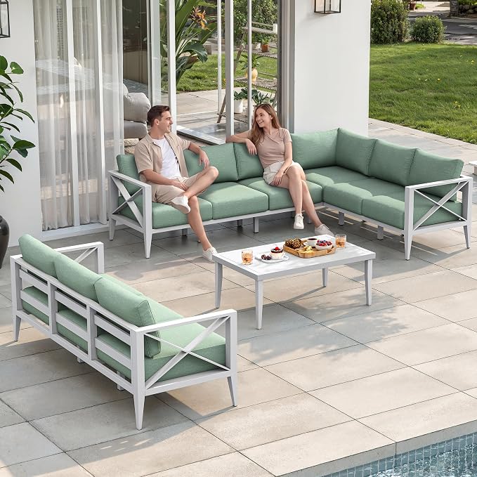 Patio Sectional Sofa Set 9 Seat Outdoor Conversation Set with Cushions, Aluminum Patio Furniture for Backyard Deck Garden Seating