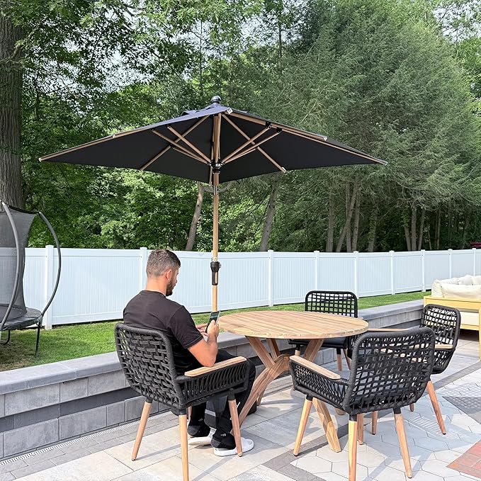 PURPLE LEAF 6.5' x 6.5' Square Patio Umbrella Market Umbrella Aluminum Outdoor Table Umbrella with Push Button Tilt & 8 Sturdy Ribs and Crank Commercial Sun Umbrella for Pool Backyard Deck, Navy Blue