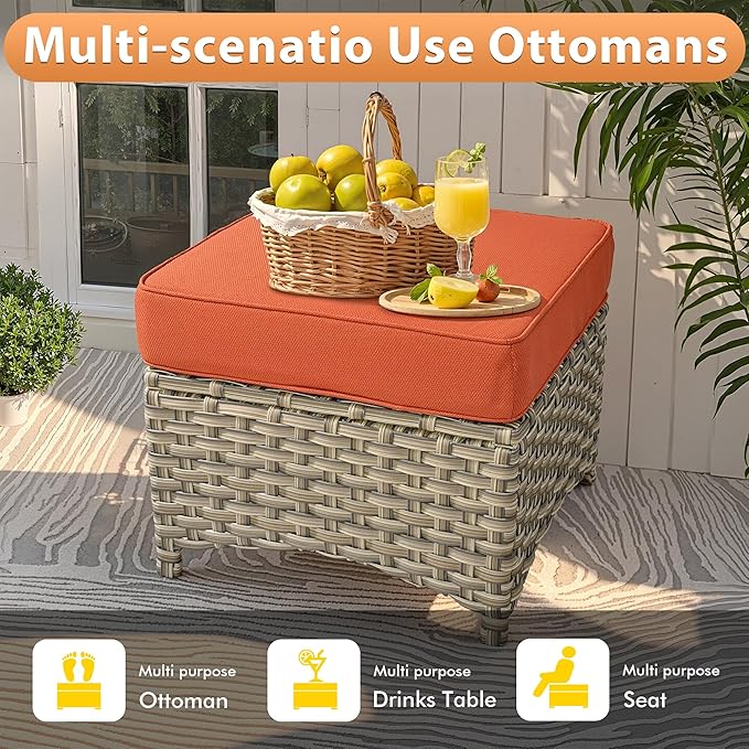 Outdoor Patio Furniture Sets, 8 PCS Patio Conversation Set Outside Rattan Sofa with 54 in Fire Pit Table Comfy Cushions Fit Backyard Porch Garden Poolside Balcony,Orange Red