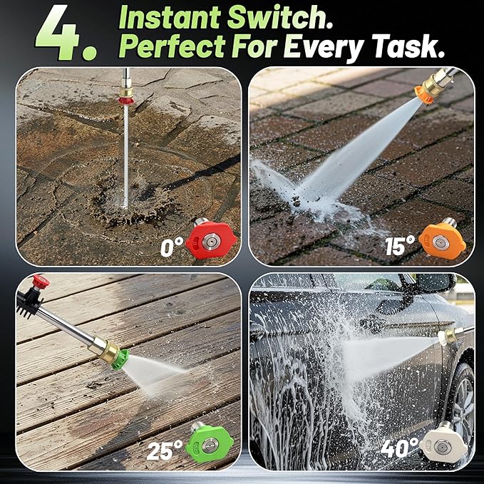 Car Washer, 23FT High-Elastic Hose with 4 Quick Connect Nozzles, Car Cleaning Tool,Washer Cleaning Machine for Cars, Fences, Patios, Decks, Patios and Driveway, Grey