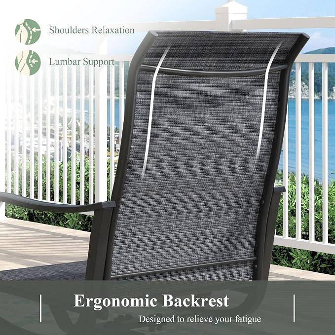 Outdoor Dining Set for 2, 18.5" Metal Round Patio Side Table and Sling Patio Swivel Chairs, 3 Pieces Patio Table and Chairs Set for Garden Backyard, Charcoal and Black