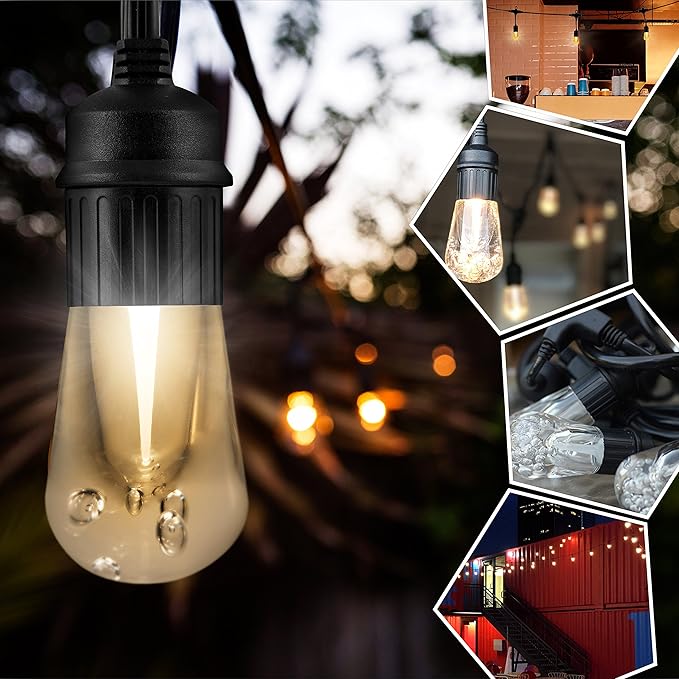 Enbrighten LED Outdoor StringLights SoftWarmWhite PatioLights with UltraDurable Shatterproof and Waterproof Acrylic Bulbs for Balcony,Backyard,Porch,Gazebo,Deck,Party and Market,35631,48ft(Pack of 2)