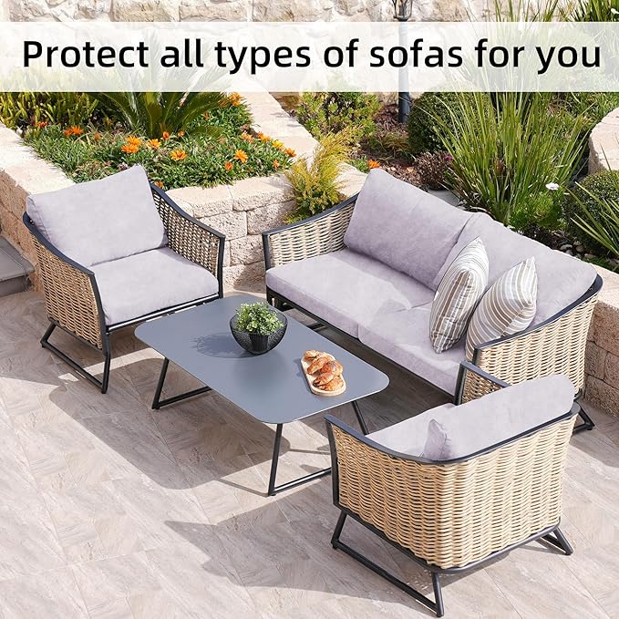 BIETYONE 8Pcs Stretch Velvet Patio Cushion Cover,Fluffy,for Fall Outdoor Couch Cushion Cover Replacement,Washable Indoor Outdoor Cushion Slipcovers(Smoke Gray,Cover Only)