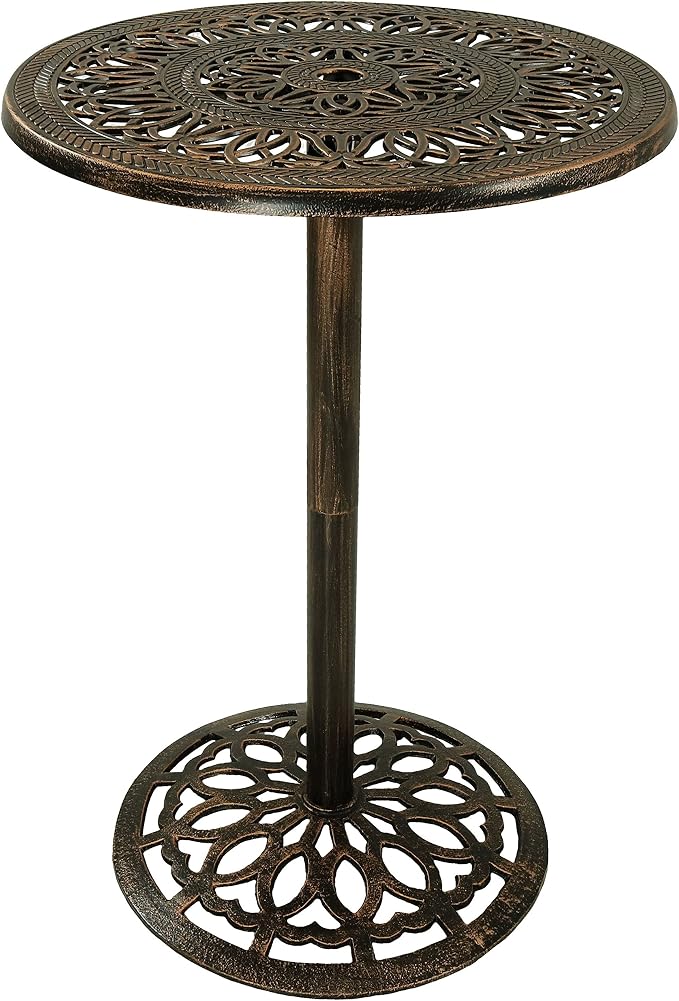 Sunnydaze 40-Inch H Cast Iron Bar Height Patio Table - 26-Inch Tabletop Diameter - Bronze Color