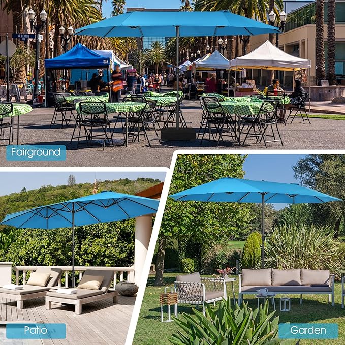 Tangkula 15Ft Double-Sided Patio Umbrella, Outdoor Extra Large Umbrella W/Hand-Crank System & Air Vents, Market Twin Umbrella W/ 12-Rib Sturdy Metal Frame for Poolside, Garden Backyard (Blue)