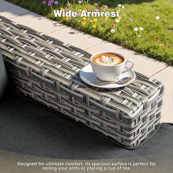 Patio Furniture Sets 12 Pieces Outdoor Sectional Rattan Sofa Manual Weaving Wicker Patio Conversation Set with Ottomans and T Cushion(Black)