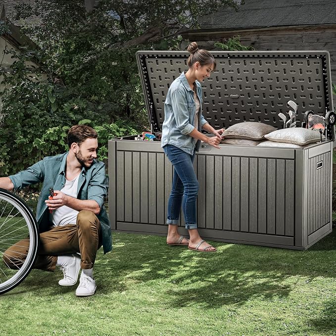 YITAHOME 230 Gallon Double-Wall Deck Box with Divider & Side Handles, Outdoor Large Storage for Patio Furniture Cushions, Garden Pool Accessories, Water Resistant & Lockable
