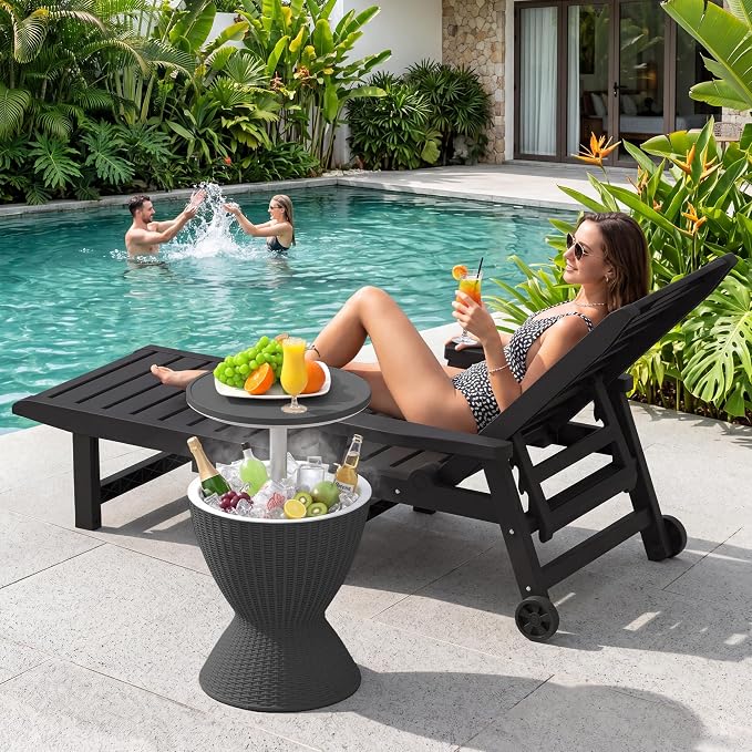 EFU Cooler Table, 8 Gallon Cooler Bar Table, Adjustable Height Multi-Functional Outdoor Cool Bar for Drinks Beer & Wine, with Drain Plug, Patio Furniture for Backyard, Pool, BBQ & Parties (Black)
