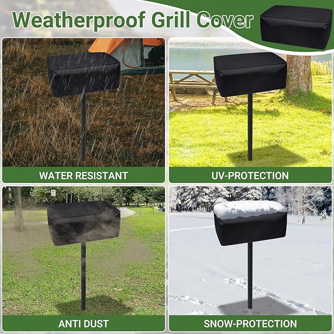 Park Grills, 384 Sq. In, Park Style Charcoal Grill, Heavy Duty In Ground Park Grill with Stainless Steel Cooking Grate and Cover for Commercial and Outdoor Cooking 25.5'' L x 17'' W x 11'' H